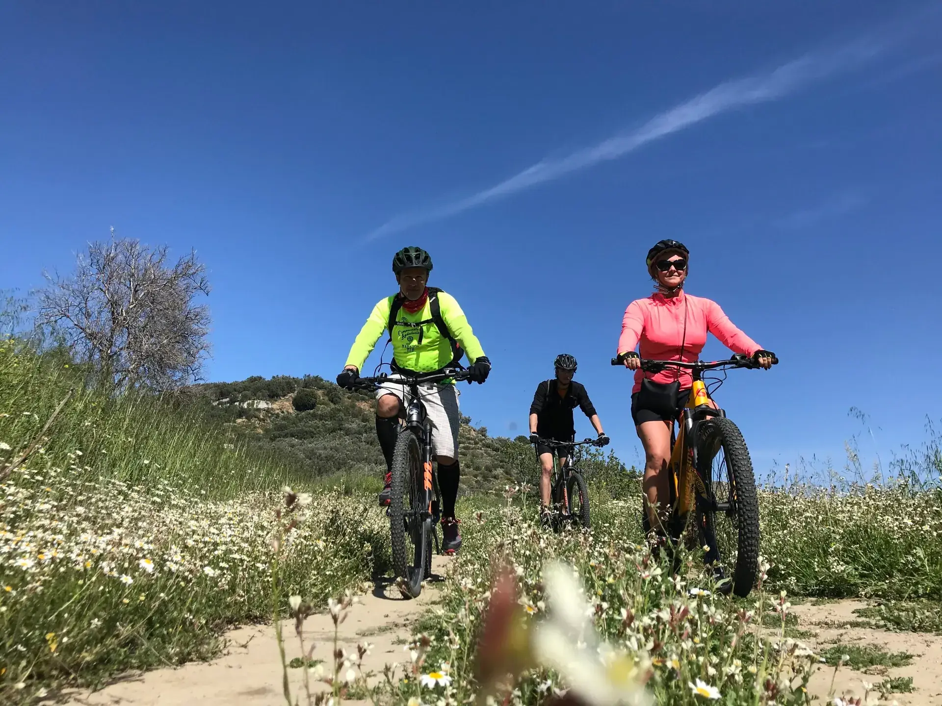 Ciclisti in e-bike tra le dune della costa