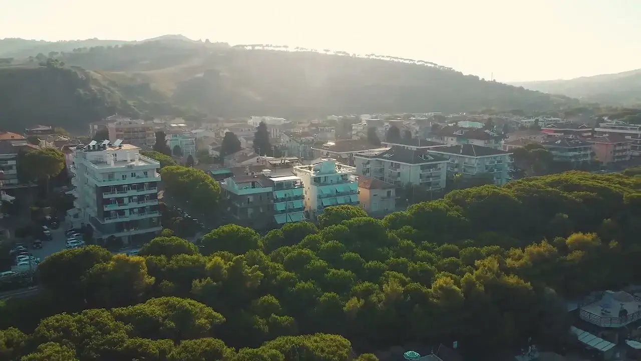 Vista aerea della pineta e del litorale di Pineto, dalla collina fino alla spiaggia